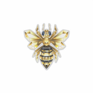 Sticker Logo Faux Gold Foil Bee Polygonal sur Noir