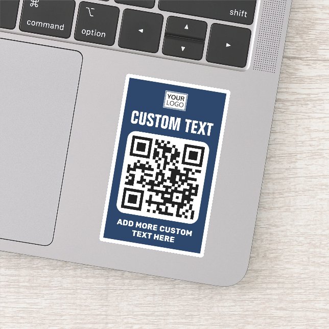 Sticker Logo personnalisé, code QR et texte bleu foncé et  (Détail)
