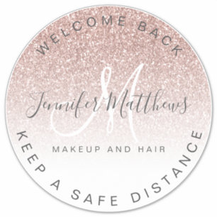 Sticker Logo rose Gold Salon COVID Sécurité Distance socia