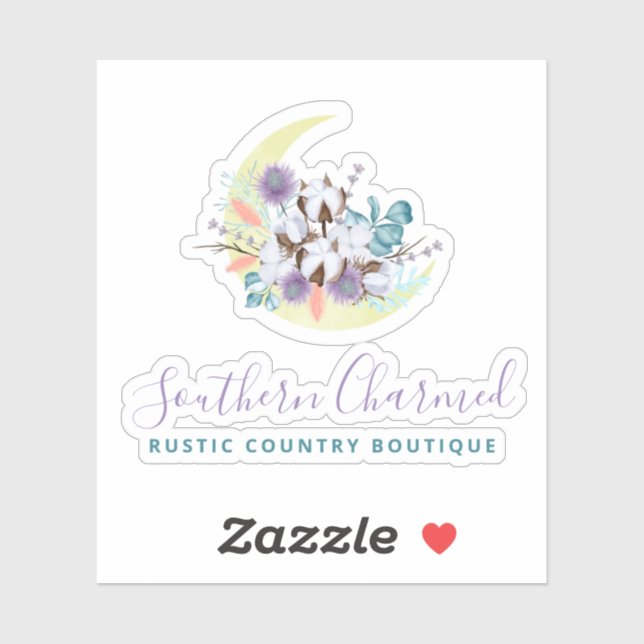 Sticker Logo Rustic Southern Country Cotton Floral Moon (Feuille)