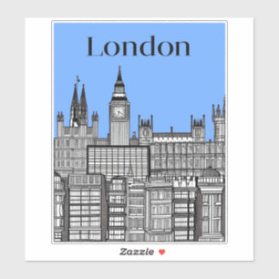 Sticker Londres Cityscape noir & blanc avec ciel bleu