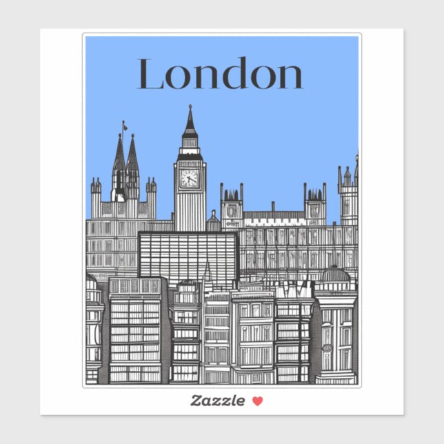 Sticker Londres Cityscape noir & blanc avec ciel bleu (Feuille)