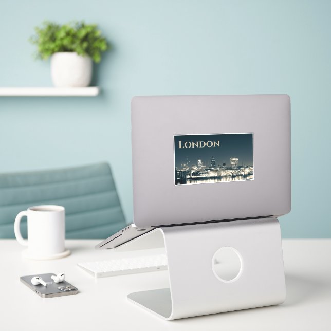 Sticker Londres Skyline Panorama Urbain Souvenir Cadeau (Ordinateur portable sur le bureau)