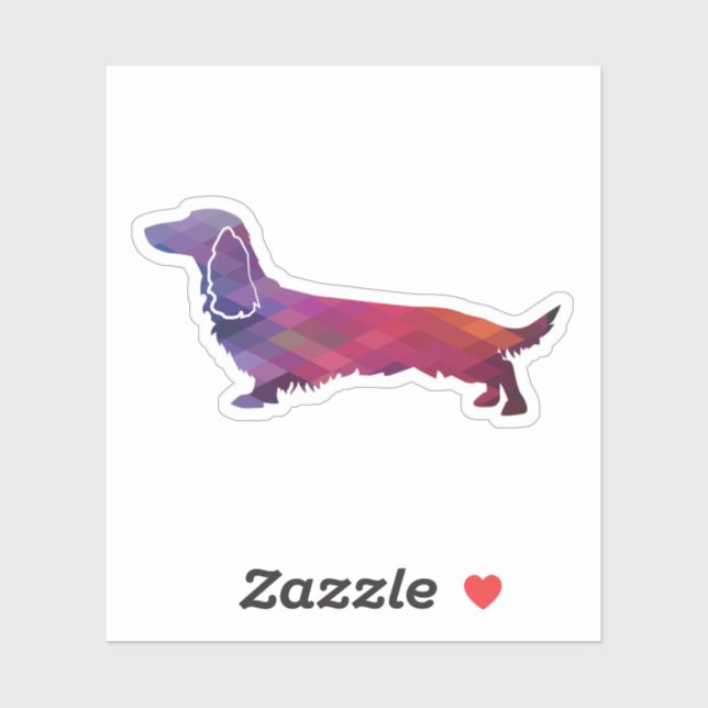 Sticker Long Haied Dachshund Geo Silhouette violet (Feuille)