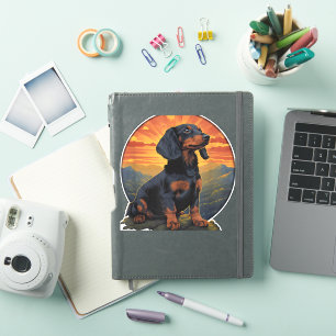 Sticker Long Haired Dachshund amoureux de animal retro vin