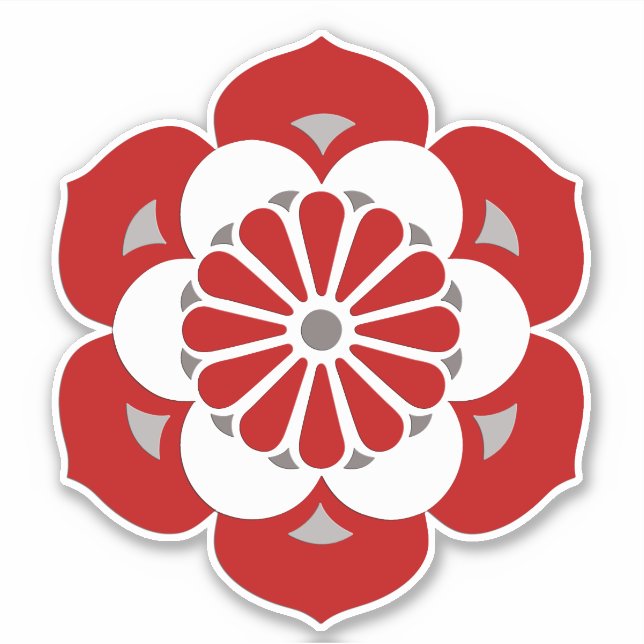 Sticker Lotus Flower Mandala, rouge foncé, gris et blanc (Devant)