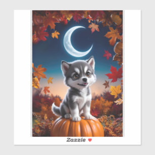 Sticker Loup adorable avec Crescent Moon Halloween Art