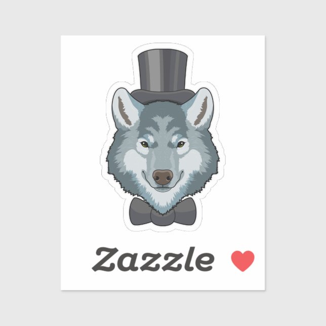 Sticker Loup en marié avec nœud papillon (Feuille)