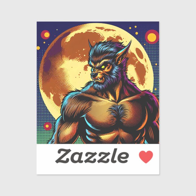 Sticker Loup-garou de style bande dessinée devant la plein (Feuille)