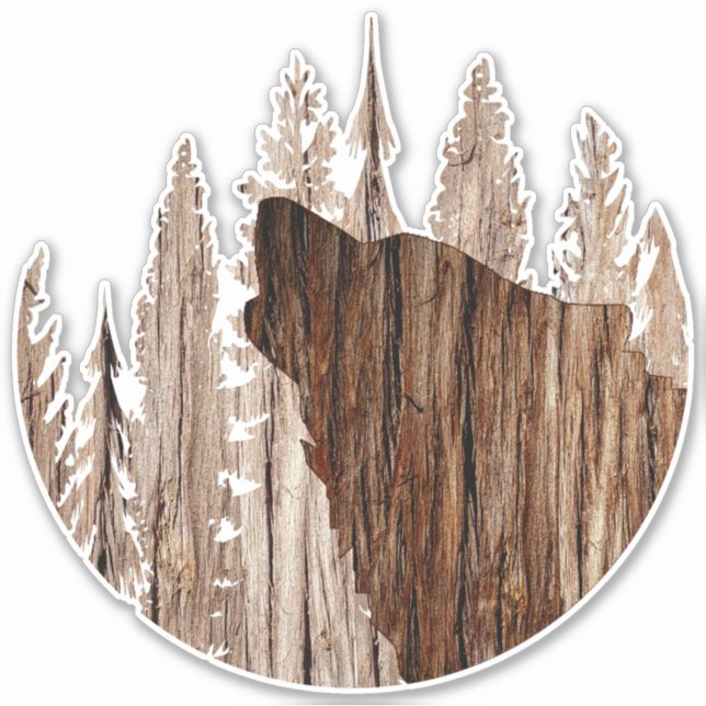 Sticker Loup-Howling En Bois Texturé (Devant)