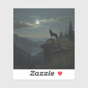 Sticker Loup solitaire sous la lune – Une peinture intempo