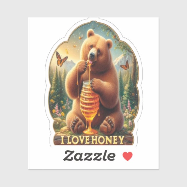 Sticker L'Ours Mange Du Miel À Partir D'Un Peigne De Miel (Feuille)