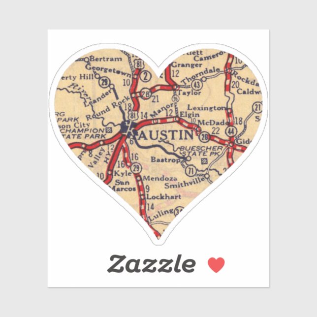 Sticker Love Austin Texas Carte Vintage (Feuille)