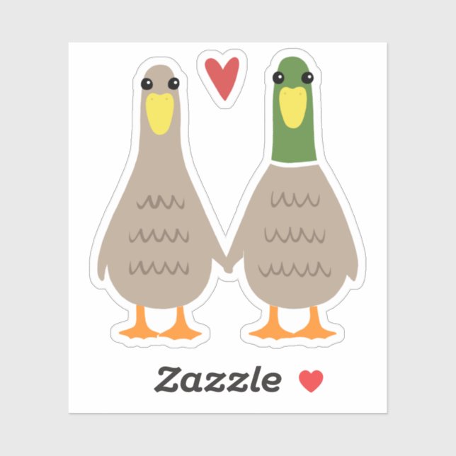 Sticker Love Ducks | Mignonnes mains à main couple avec co (Feuille)