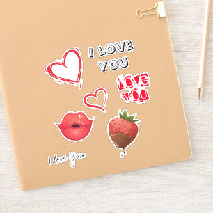 Sticker Love Red Hearts et citations design