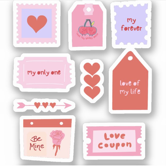 Sticker Love Tickets avec typographie rose (Devant)