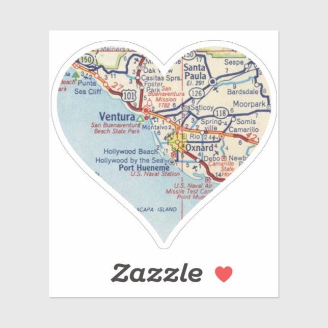 Sticker Love Ventura CA Carte Vintage (Feuille)