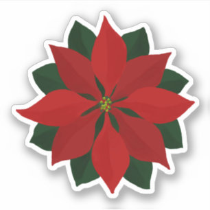 Sticker Lovely Deep Red Poinsettia Christmas Graphic