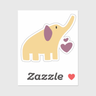 Sticker Lovely Yellow Elephant With Hearts