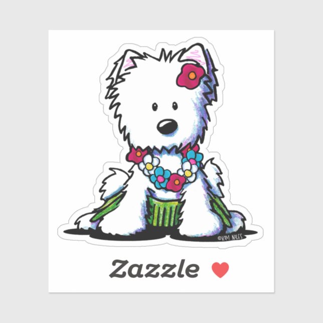 Sticker Luau Westie Custom-Cut Vinyl (Feuille)