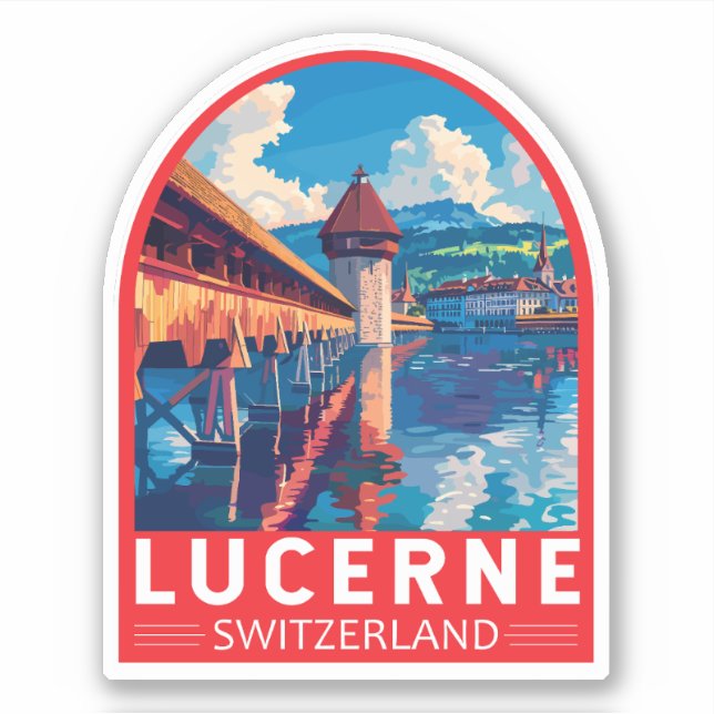 Sticker Lucerne Suisse Travel Art Vintage (Devant)
