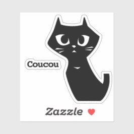 Sticker Lucky Black Cat dit "Hey" en français