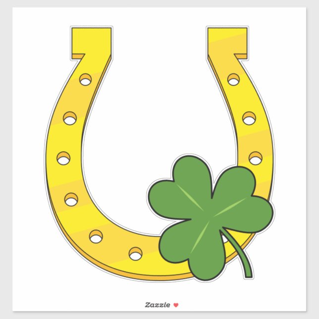 Sticker Lucky Golden Horseshoe avec Shamrock en blanc (Feuille)