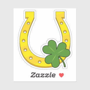 Sticker Lucky Golden Horseshoe avec Shamrock en blanc