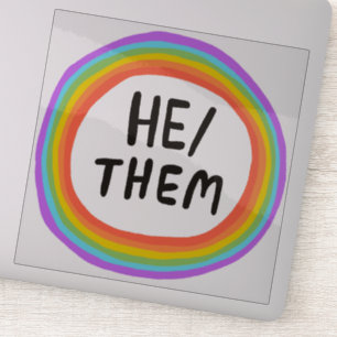 Sticker LUI/EUX Pronononounes Rainbow Circle Handlettering