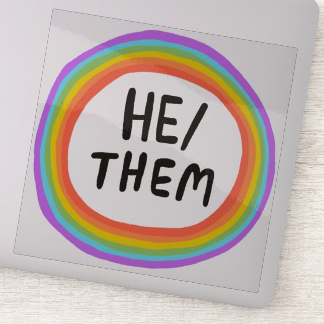 Sticker LUI/EUX Pronononounes Rainbow Circle Handlettering (Détail)