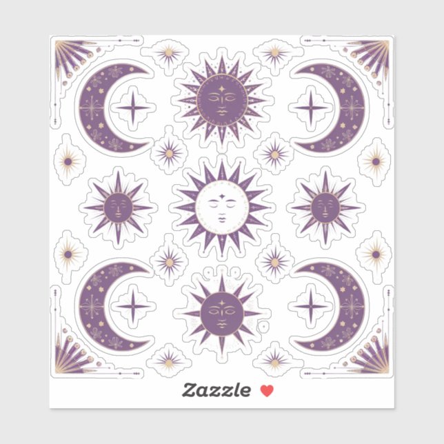 Sticker Lune Boho Purple & Or & Sol Celestial Scrapbook (Feuille)