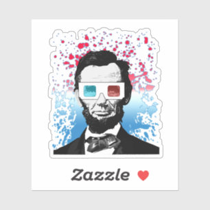 Sticker Lunettes 3D Abraham Lincoln Rouge Blanc Bleu