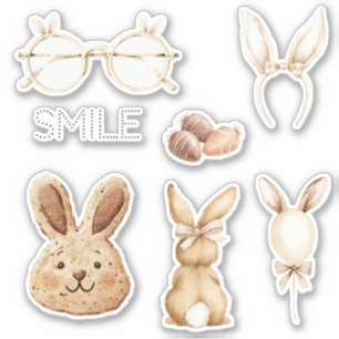 Sticker Lunettes à oreilles de lapin blanches roses sourir