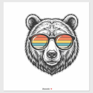 Sticker lunettes de soleil vintage ours graphique vectorie