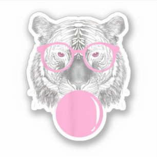 Sticker Lunettes de Tigre Femmes Drôles & Bubble Gum Rose