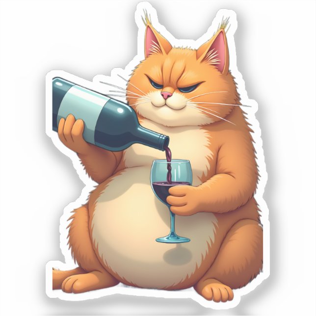 Sticker Luxury Tipsy Cat Modern Art Illustration (Recto)