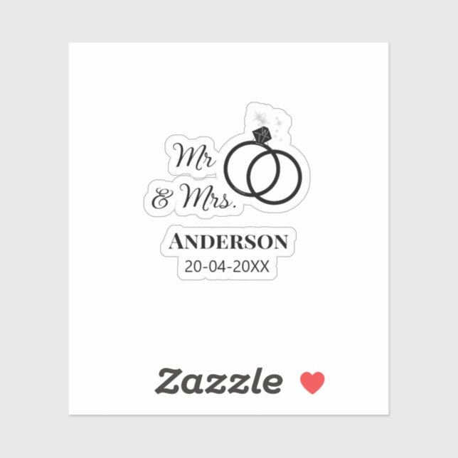 Sticker M. & Mme ajouter nom de famille date année mariage (Feuille)