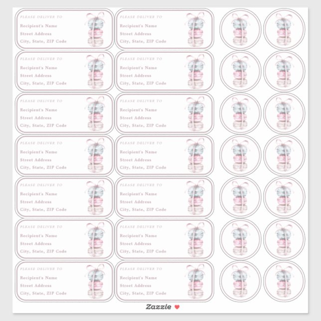 Sticker Macaron Nom individuel adresse + enveloppe (Feuille)