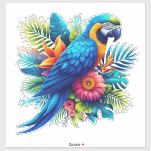 Sticker Macaw tropicale bleue et colorée