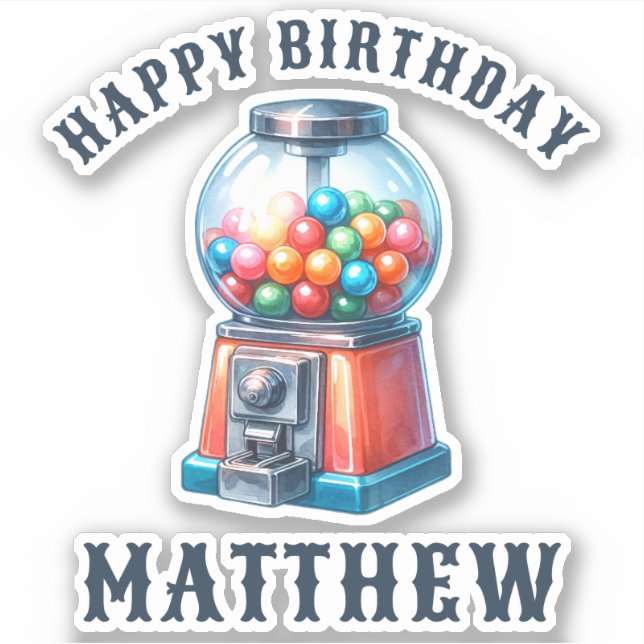Sticker Machine de gumball personnalisée Joyeux anniversai (Devant)