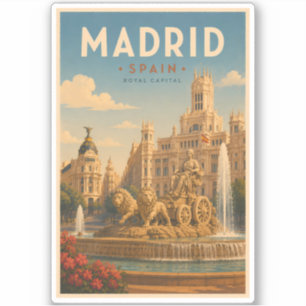 Sticker Madrid Espagne Fontaine Cibeles Illustration Voyag