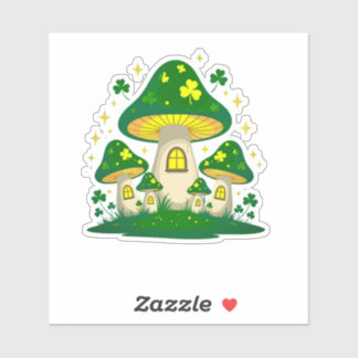 Sticker Magical Mushroom Village With Glowing