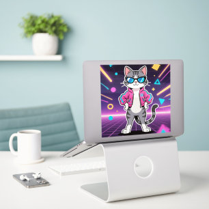 Sticker Magnifique Cool Retro Gamer Cat Full Image