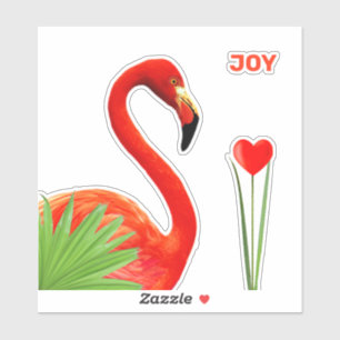 Sticker Magnifique Flamant avec feuilles de palmier et cœu