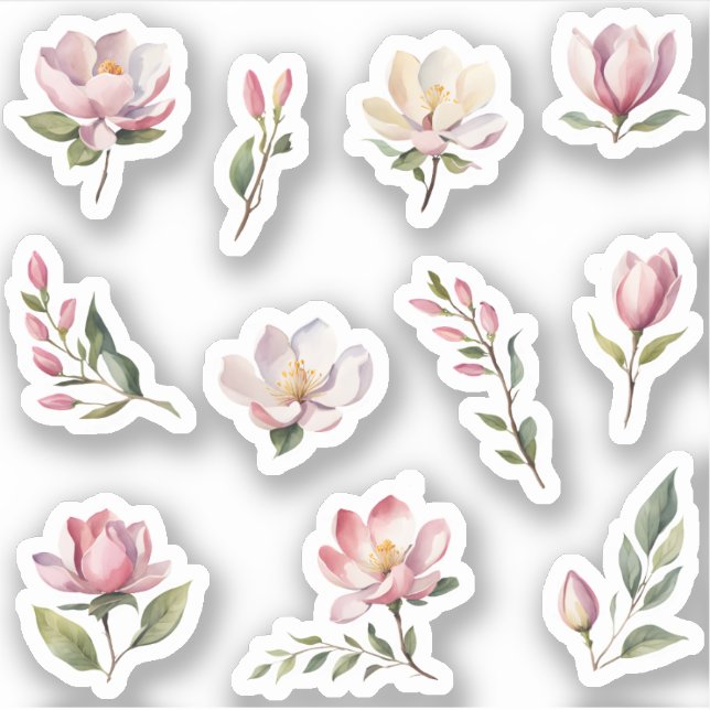 Sticker Magnifique Pack de Fleurs de Magnolia Rose-Bleu (Devant)
