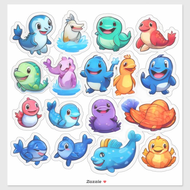Sticker Magnifique série de caricatures d'animaux (Feuille)
