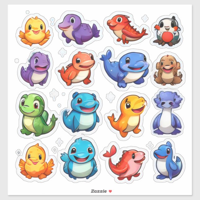 Sticker Magnifique série de caricatures d'animaux (Feuille)