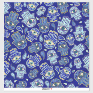 Sticker Main Hamsa - Main de Fatima motif Minéraux Bleus