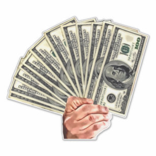 Sticker main tenir cent dollars billets argent art