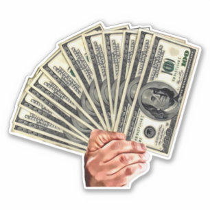 Sticker main tenir cent dollars billets argent art